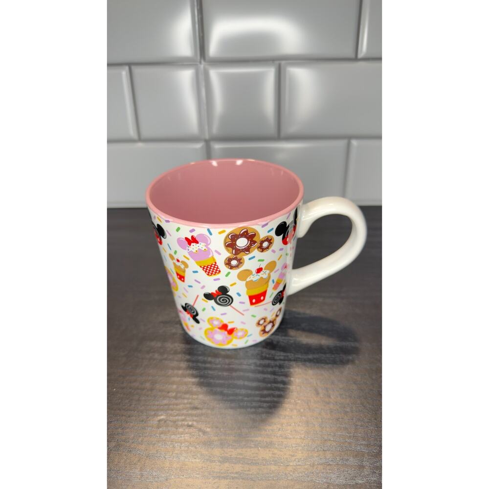 Disney Eats Mickey & Minnie Donut Coffee Mug - Large 16 oz Pink & White - NWT
